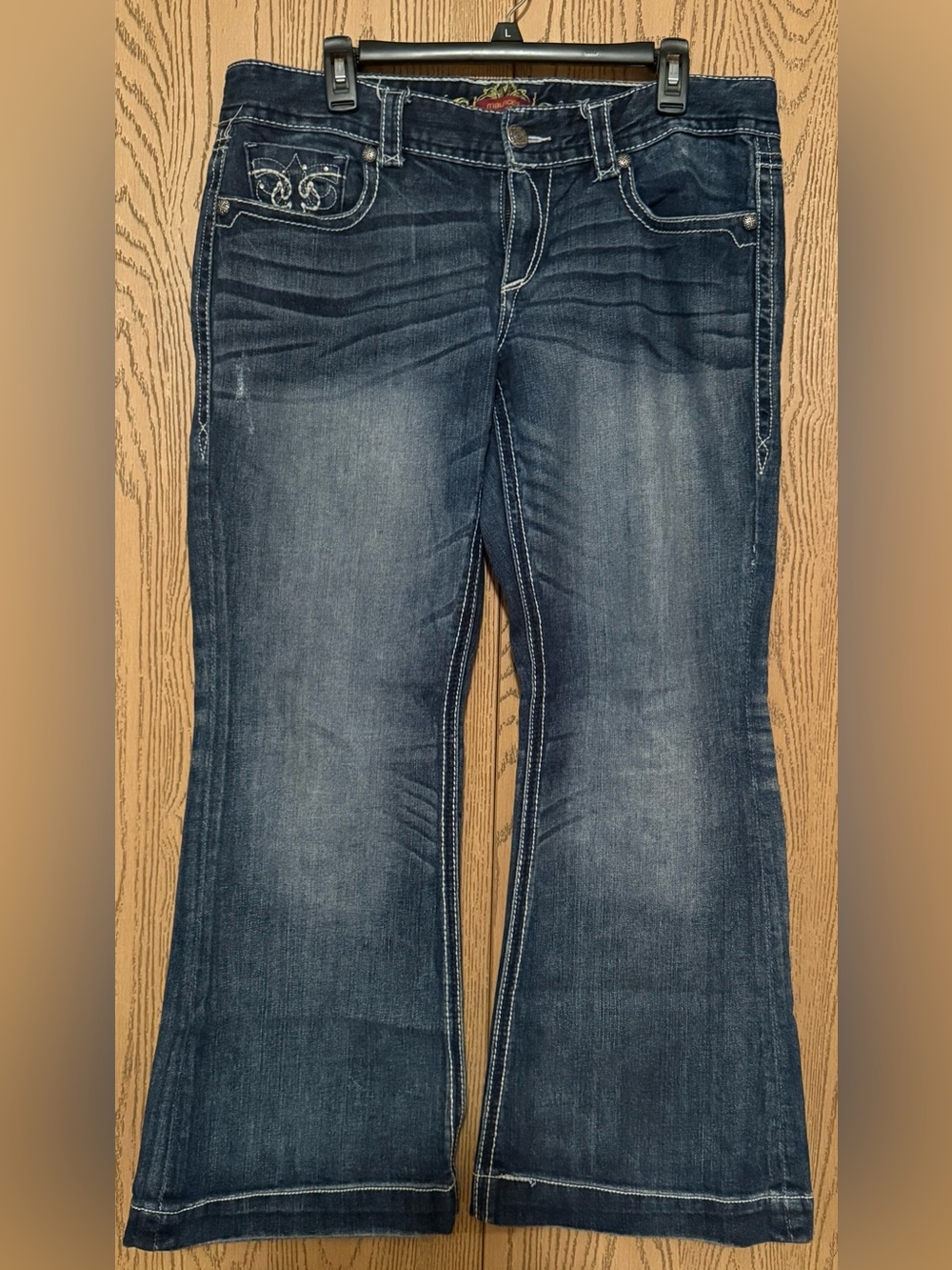 Maurices Dark Blue Flared Jeans with Embroidered Pocket